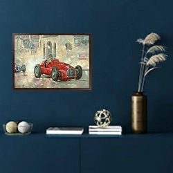 «Whitehead's Ferrari passing the pavillion, Jersey» в интерьере в классическом стиле в синих тонах