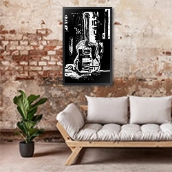 «Гитара» в интерьере гостиной в стиле лофт над диваном