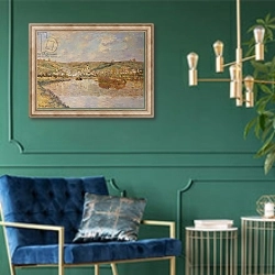 «End of the Afternoon, Vetheuil» в интерьере в классическом стиле с зеленой стеной