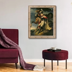 «The Wounded Cuirassier, 1814» в интерьере гостиной в бордовых тонах