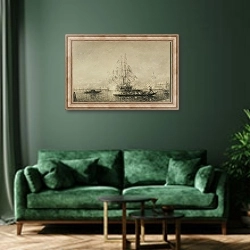 «Vue de Venise d’après Ziem» в интерьере зеленой гостиной над диваном