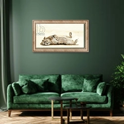 «Lion roll, 2012,» в интерьере зеленой гостиной над диваном