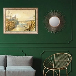 «Barnard Castle» в интерьере классической гостиной с зеленой стеной над диваном