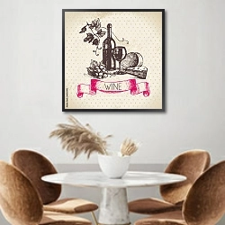 «Иллюстрация с вином и сыром» в интерьере кухни над кофейным столиком