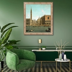 «Вид Венеции 2» в интерьере гостиной в зеленых тонах