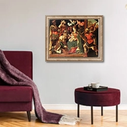 «The Image of the Adoration of the Magi Destroyed by Iconoclasts» в интерьере гостиной в бордовых тонах