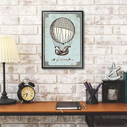 «Винтажная открытка с воздушным шаром» в интерьере в стиле лофт с бетонной стеной