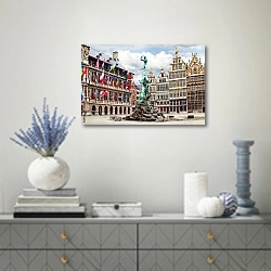 « Антверпен. Бельгия» в интерьере современной гостиной с голубыми деталями