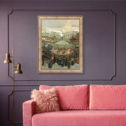 «Fairground With The Sacré-Coeur In The Background» в интерьере гостиной с розовым диваном