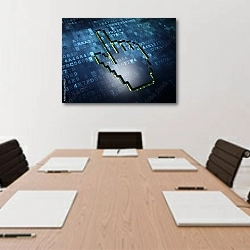 «Курсор мыши на фоне цифрового экрана» в интерьере офиса над переговорным столом
