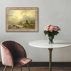«A View of Dortrecht, The Sawmill, 1843» в интерьере в классическом стиле над креслом