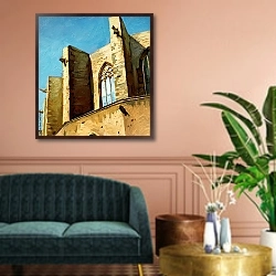 «Церковь Santa Maria del Mar в Барселоне, Испания» в интерьере классической гостиной над диваном