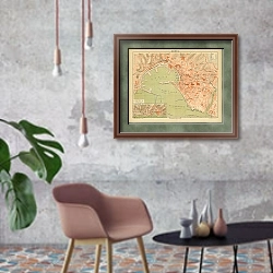 «Карта Генуи, конец 19 в. 1» в интерьере в стиле лофт с бетонной стеной