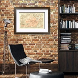 «Карта Штутгарта, конец 19 в. 3» в интерьере кабинета в стиле лофт с кирпичными стенами