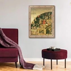 «The Vineyard of the Lord, 1569» в интерьере гостиной в бордовых тонах