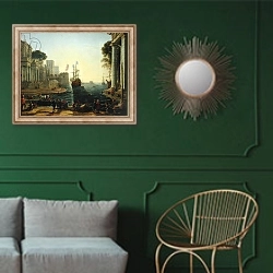 «Ulysses Returning Chryseis to her Father» в интерьере классической гостиной с зеленой стеной над диваном