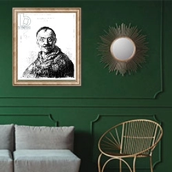 «An Oriental Head, 1635» в интерьере классической гостиной с зеленой стеной над диваном