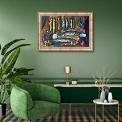 «Still Life, c.1910» в интерьере гостиной в зеленых тонах