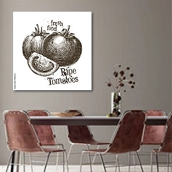 «Иллюстрация с томатом» в интерьере столовой с серыми стенами