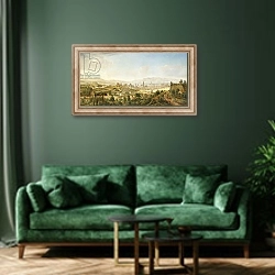 «A Panoramic view of Messina, Sicily,» в интерьере зеленой гостиной над диваном