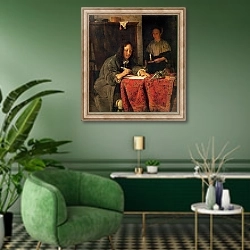 «The Writer» в интерьере гостиной в зеленых тонах
