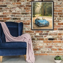 «Blue Car» в интерьере в стиле лофт с кирпичной стеной и синим креслом