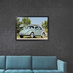 «Volkswagen Beetle '1953–57» в интерьере в стиле лофт с черной кирпичной стеной