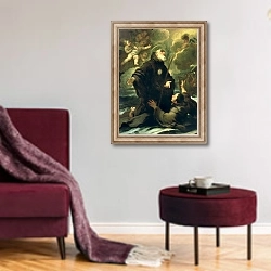 «St Francis of Paola, 1416-1507)» в интерьере гостиной в бордовых тонах