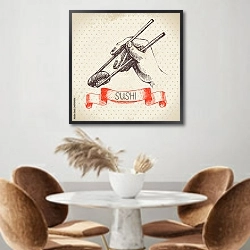 «Иллюстрация с суши в руке» в интерьере кухни над кофейным столиком