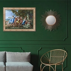 «Вакханалия 3» в интерьере классической гостиной с зеленой стеной над диваном