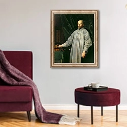 «Jean Duvergier de Hauranne Abbot of Saint-Cyran, c.1646-48» в интерьере гостиной в бордовых тонах