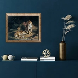 «A Pair of Leopards, 1845» в интерьере в классическом стиле в синих тонах