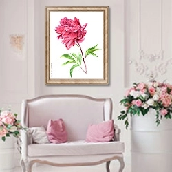 «Акварельный розовый цветок пиона» в интерьере гостиной в стиле прованс над диваном
