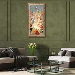 «Пандора (1914)» в интерьере гостиной в оливковых тонах