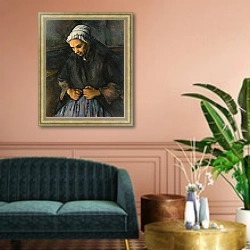 «Престарелая женщина с четками» в интерьере классической гостиной над диваном