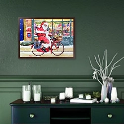 «Father Christmas on a Bicycle» в интерьере прихожей в зеленых тонах над комодом