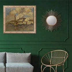 «Venice, early 20th century» в интерьере классической гостиной с зеленой стеной над диваном
