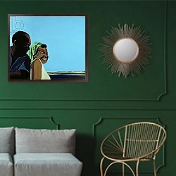 «Cuban Portrait no.10, 1996» в интерьере классической гостиной с зеленой стеной над диваном
