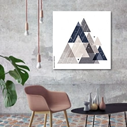 «Абстрактная композиция декоративных геометрических форм с гранж-текстурой 5» в интерьере в стиле лофт с бетонной стеной