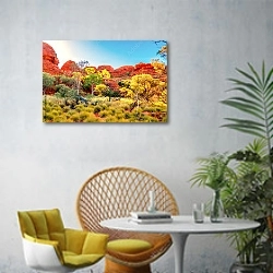 «Осень в Австралии» в интерьере современной гостиной с желтым креслом