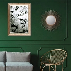 «Studies of Horses legs» в интерьере классической гостиной с зеленой стеной над диваном