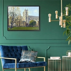 «Westminster Abbey from Dean's Yard» в интерьере в классическом стиле с зеленой стеной