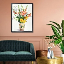«Orange and Blue Flowers in a Moroccan Vase» в интерьере классической гостиной над диваном