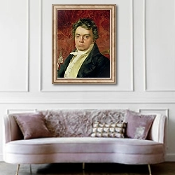 «Portrait of Ludwig Van Beethoven» в интерьере гостиной в классическом стиле над диваном