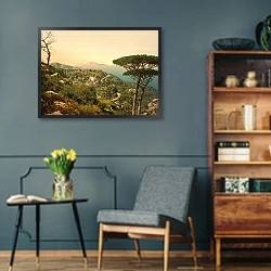 «Италия. Остров Капри» в интерьере гостиной в стиле ретро в серых тонах