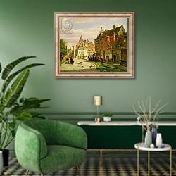 «Man with a Wheelbarrow» в интерьере гостиной в зеленых тонах