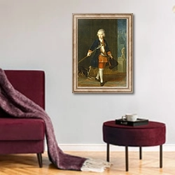 «The Crown Prince Frederick II in his Corps de Cadets,» в интерьере гостиной в бордовых тонах