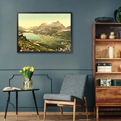 «Швейцария. Озеро Сильваплана» в интерьере гостиной в стиле ретро в серых тонах