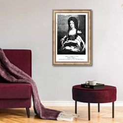 «Sophia Dorothea of Celle, engraved by Emery Walker» в интерьере гостиной в бордовых тонах