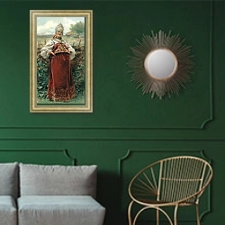 «У околицы» в интерьере классической гостиной с зеленой стеной над диваном